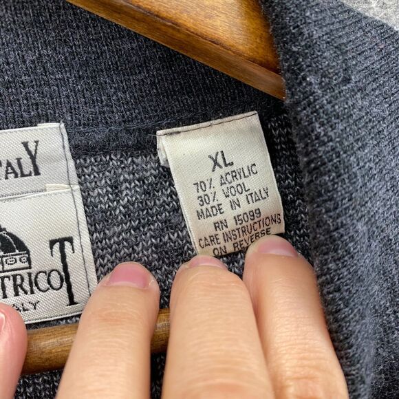 Florence Tricot Sweater Pullover Men XL Gray Geometric Knit Wool Collared Button - Picture 6 of 9